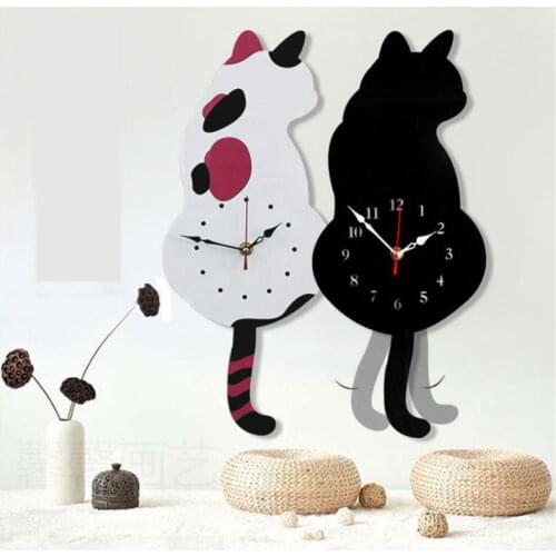 Naughty Cat Pendulum Wall Clock Acrylic Wag Tail Vivid Fashion Watches Kids Gift Funny Cat Toy Living Room Home Wall Decoration