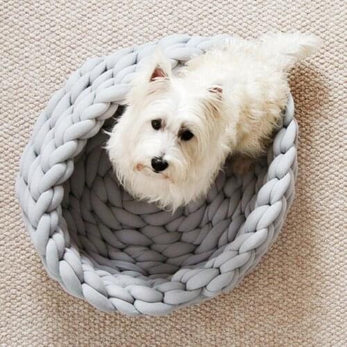 DIY Handmade Dogs Bed Sofa Knitted 2020 Winter Soft Warm Round Sleeping Mat for Puppy Pets Rest Cushion Thick Cotton Pad Nest