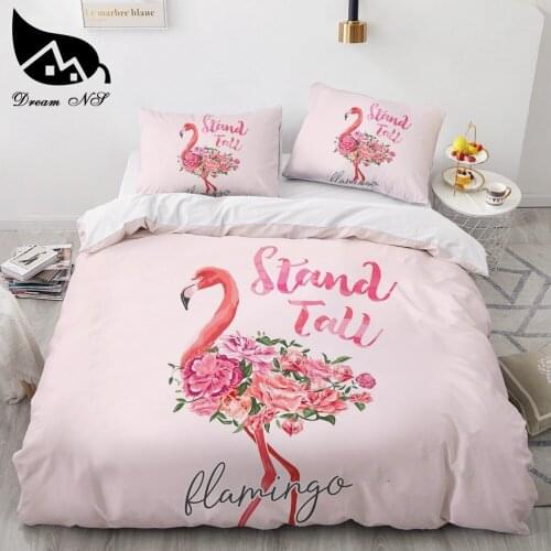 Dream NS Simple Bedding Sets 3D Duvet Quilt Cover Set Comforter Bed Linen Pillowcase King Queen Double Flamingo 265x230cm Size