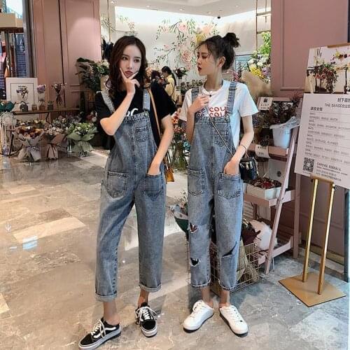 Mother Jeans Autumn New Ripped Denim Overalls Korean Loose High Waist Jeans Women Boyfriend Style Jeans