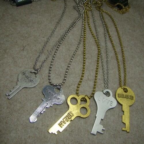 Classical style vintage plating colors words engraved key pendant link or ball chain fashion necklace jewelry accessory