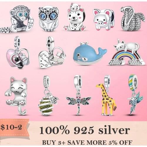 Animal Collection 925 Sterling Silver Pave Monkey Charm Beads fit Original Pandora Bracelet Bangle DIY Silver 925 Jewelry Making