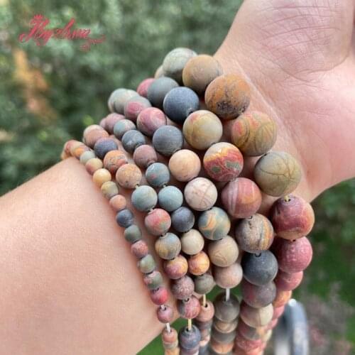 6/8/10mm Natural Picasso Jaspers Frost Round Multicolor Loose Stone Beads For Jewelry Making DIY Necklace Bracelets Strand 15"