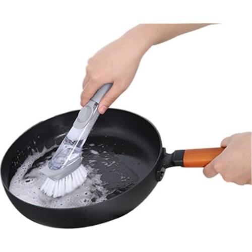 2 In 1 Kitchen Tools Cleaning Sponge Soap Dispenser Dish Washing Brush Set Long Handle Cleaning Brush Removable Brush Head