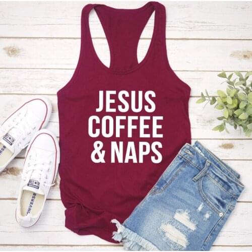 Vest Jesus Coffee & Naps Tank Tops Casual Sleeveless Gym Workout Tee Shirt Top Funny Womens Racerback Christian Scripture Tanks