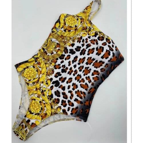 Gold Print Fashion Women One Piece SwimwearBeachear Swimsuit Sexy Bathing Suits Swimsuits