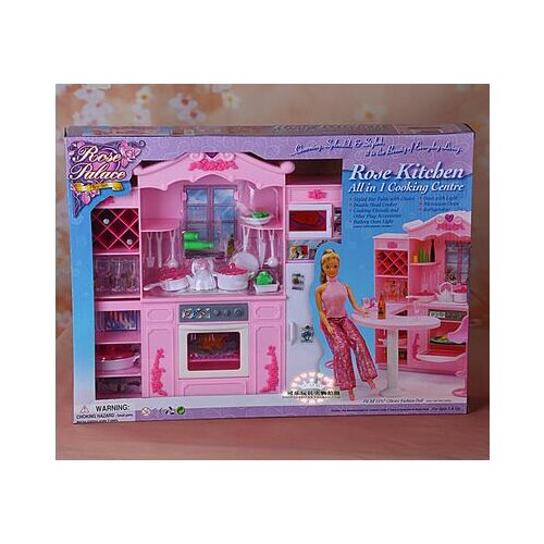 For barbie dining barbie kitchen furniture Kit Lights Kitchen Cabinets Dining Room Furniture Girl Toys barbie doll accessories