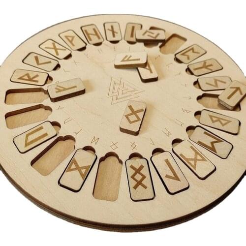 25Pcs Wood Runes Set Rune Board Kit Round Wooden Tile Divination Occultism Fortune-telling Witchcraft Supplies for Altar WICCA
