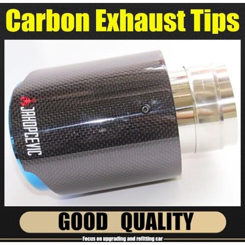 Car Glossy Carbon Fiber Muffler Tip Exhaust System Pipe Mufflers Nozzle Universal Straight Stainless Blue For Akrapovic