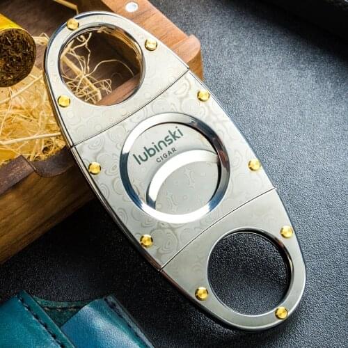 LUBINSKI Damascene Dual Blade Cigar Cigarette Cutter Guillotine Scissor Portable Tobacco Tool Sigaar Cutter For Cohiba