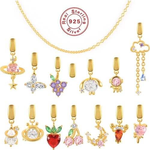 925 Sterling Silver Colorful Crystal Fruit Charm Pendant Fit for Original Bracelet Bangle Necklaces DIY Jewelry Making Gift