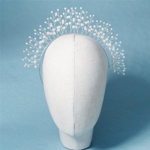 Simple Bride Handmade Silver Colour Pearl Headband Headdress Bride Headdress Women Wedding hairAccessories Hair Accessories