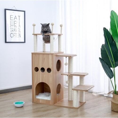 Dropshipping Cat Tree with Condo Cat Tower Climbing Frame Cat Scratching Sisal Posts Pillar Rest House Cat Nest with Ball Toys
