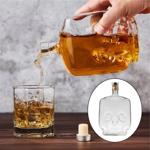 Glass Decanter Clear Skull Liquor Decanter Creative with Stopper Home Office Bar Halloween Party Decor