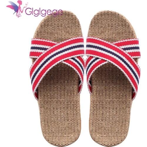 Glglgege womens slippers Fashion Anti-slip Linen Home Indoor Open Toe Flat Shoes Beach Slippers chancletas verano mujer обувь