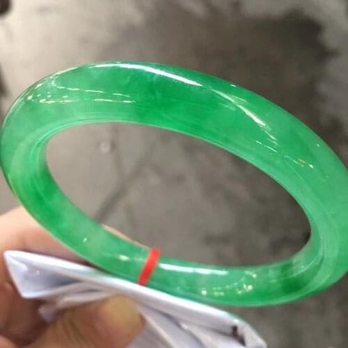 Only One !59.3MMCertified (Grade A)100% Natural Green Jadeite JADE Bracelet Women Bangle