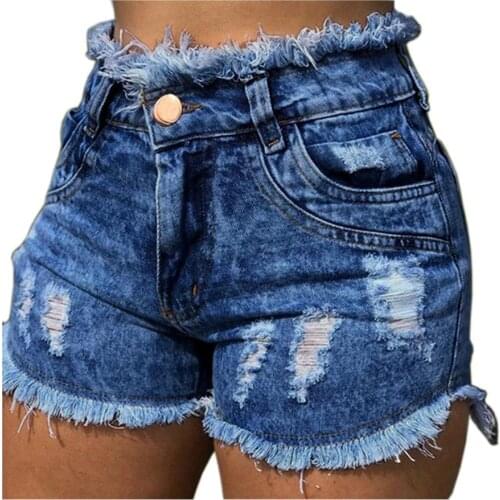 Three Color 2019 High Waist Broken Holes Chic Denim Shorts