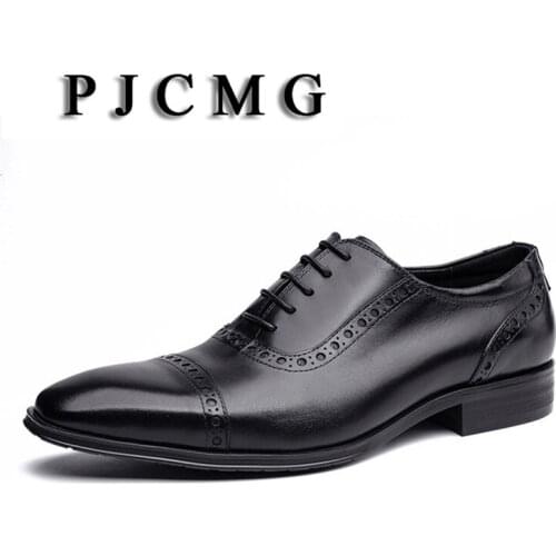 PJCMG Spring/Autumn New Products Fashion Breathable High Quality Genuine Leather Pointed Toe Lace-Up Oxford Dress Shoes For Men