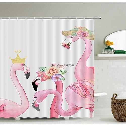 Flamingo Bath Curtain Waterproof Shower Curtains Polyester Flower Leaves plant Bath Screen Printed Curtain Bathroom Home Decor