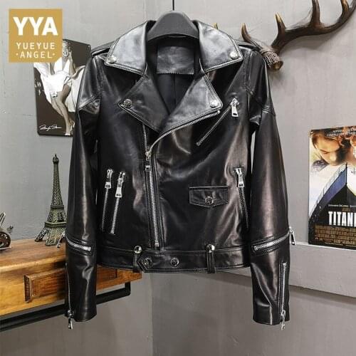 2020 New Motorcycle Female Sheepskin Leather Jacket Women Short Zippers Punk Genuine Leather Jacket Rock Stage Outerwear Coats
