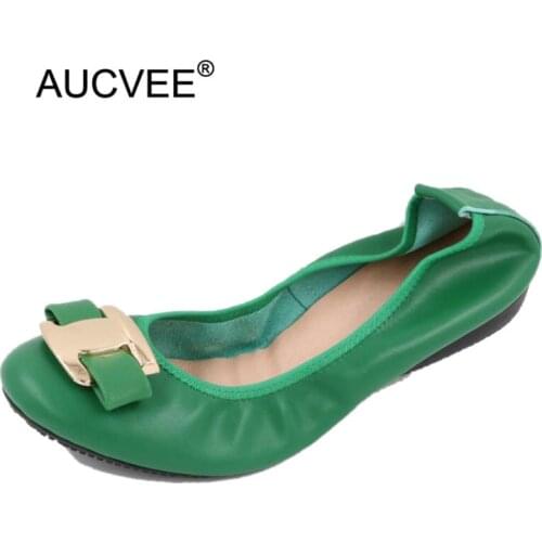 New Korean Slip On Balerinas Shoes For Womans Sweet Bow Metal Ladies Flat Genuine Leather Shoes Loafers Footwear Women Ballerina