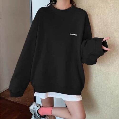 2021 Spring Autumn New Splicing Pullover Fashion Korean Thin Womens Sweatshirt Gray Black Fake Two hoodies Female Streetwear