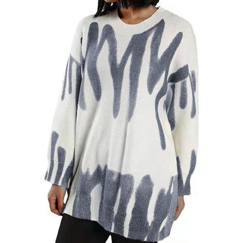 Women Knitted Sweater Vintage Green Striped Print Sweater Long Sleeve Warm O-Neck Loose Oversized Pullovers Knitwear Outerwear