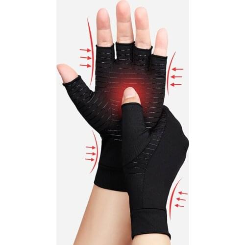 1 Pair Compression Arthritis Gloves for Women Men Joint Pain Relief Half Finger Brace Anti-slip Therapy Gloves Wrist Support