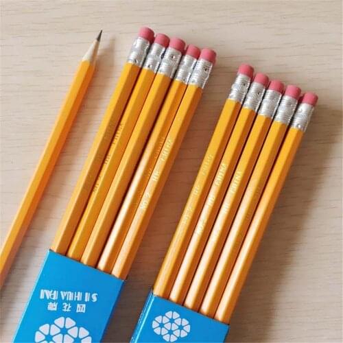 10pcs Yellow Wooden Lead Pencils with Eraser HB Ordinary Pencil Student Drawing Sketch Pencil Writing Tools School Stationery