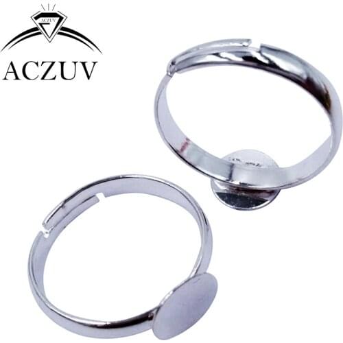 300pcs Rhodium Plated Adjustable Ring Base 6mm 8mm 10mm Round Glue Pad Bezel Blank Ring Backs Cabochon Settings PRB003