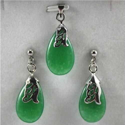 5 colors-lovely green/blue/purple/yellow/red stone 18KGP pendant earring set