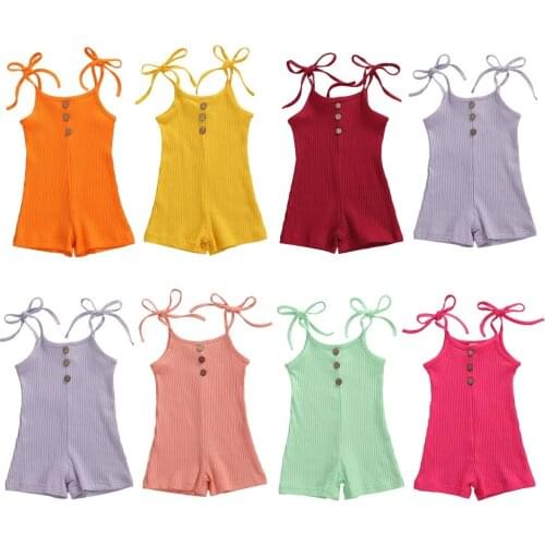 7 Colors Infant Baby Girls Boys Rompers Solid Sleeveless belt Button Summer Lovely Jumpsuits 0-18M