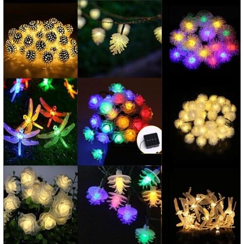 More Style Solar Garlands light 20-100 Lights Rose Solar Lamp Power LED String Fairy Lights Garden Christmas Decor For Outdoor