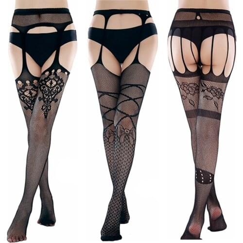 Black Soft Top Thigh High Stockings Suspender Womens Garter Belt Fishnet Stockings Pantyhose Goth Designer Tights For Girls