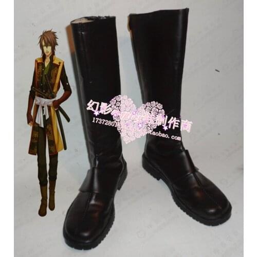 Hakuoki Souji Okita Black Long Cosplay Boots Shoes H016