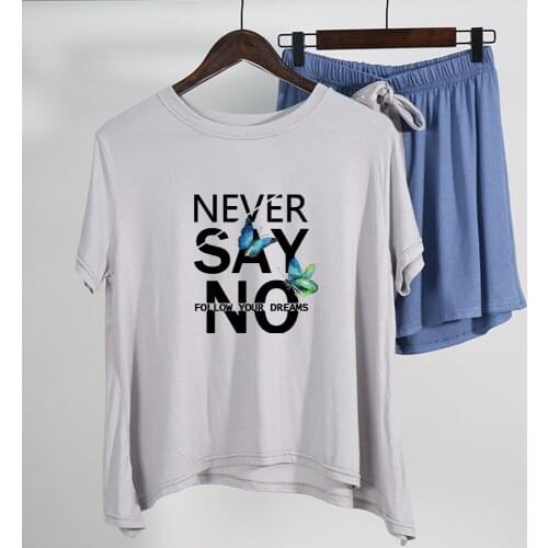 Butterfly Letter Pajamas Cotton Outdoor Sleepwear for Women Harajuku Cartoon Short Sleeve Pajama Set Girls Thin Loose Sleep Tops