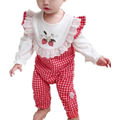 Fashion 2020 autumn Newborn Toddler Infant Baby Girls strawberry plaid Romper Jumpsuit