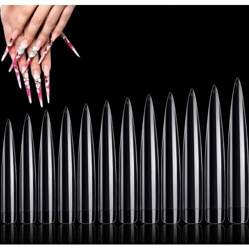 120 Piece XXXL Nail Tip 12sizes XXXL Clear Stiletto Nail Tips | Extra Long Nail Tip non-trace 12bag) Nail Tip 120 pcs , Stiletto