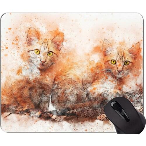 Mouse Pad with Stitched Edge,Pet cat painting art Non-Slip Rubber Base Mousepad