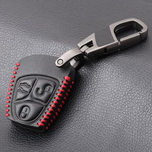 Leather Remote Key Cover Case For Mercedes Benz B C E ML S CLK CL Classe 3/4 Buttons Car Key KeyChain Fob with Key Ring