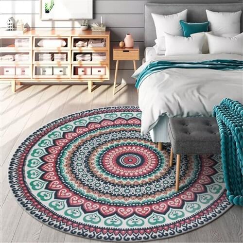 Red Green Mandala Carpet Round Bohemia Decor Ethnic Rug Home Bedroom Boho Bedside Carpet Circle Floor Mat