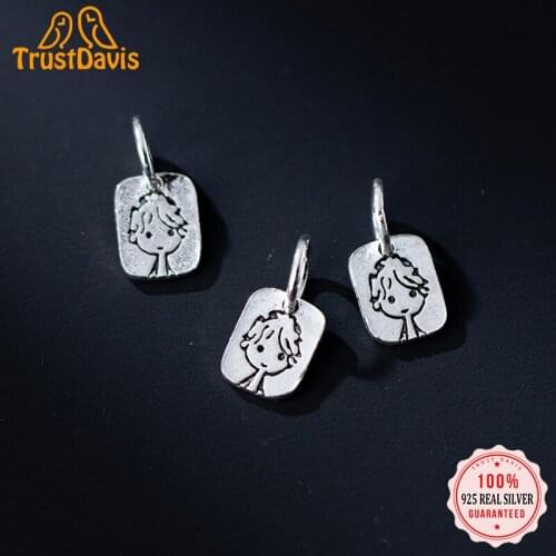 TrustDavis Real 925 Sterling Silver Fashion Boy Geometry Square Pendant Handmade DIY Accessories Fine Jewelry Wholesale HY314