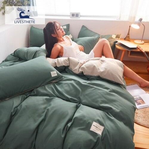 Liv-Esthete Double Color Japanese Style Home Textiles Bedding Set Adult Simple Bedspread Duvet Cover Flat Sheet Fitted Sheet