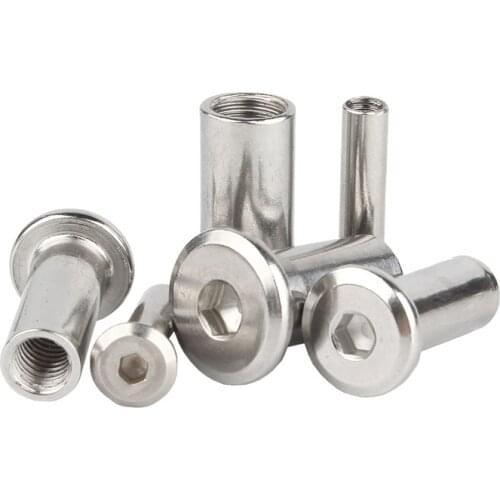 1/10pcs M3 M4 M5 304 Stainless Steel Large Flat Hex Hexagon Socket Head Furniture Rivet Connector Insert Joint Sleeve Cap Nut