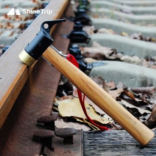 ShineTrip Outdoor Camping Copper Hammer Tent Tarp Nails Pegs Hammer Wooden Handle Outdoor Multifunctional Tools