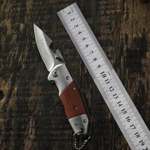 F115 steel head wooden handle mini pocket folding knife outdoor hiking mountaineering fishing EDC cutting tool hunting knives