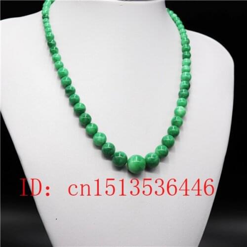 Fashion Green Necklace 6-14mm beads Jewellery Chinese Hand-Carved Relax Healing Women Man Luck Gifts