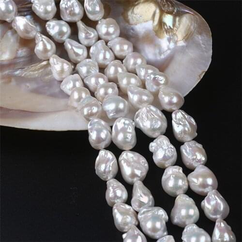 Natural white 14-15mm freshwater big baroque pearl string
