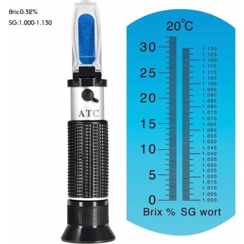 Newest Refractometer Beer Wort Wine Brix Refractometer ATC SG 1.000-1.130 & Brix 0-32%, for Refractometer Sugar Wine Beer Fruit