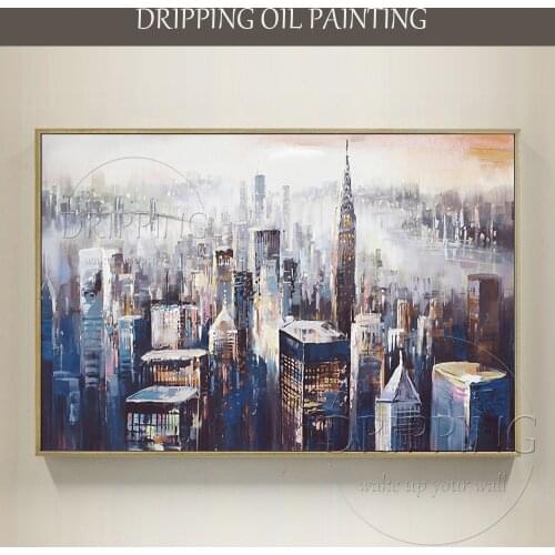 Excellent Artist Hand-painted High Quality Abstract New York Landscape Oil Painting Abstract City Skyscrapers Oil Painting
